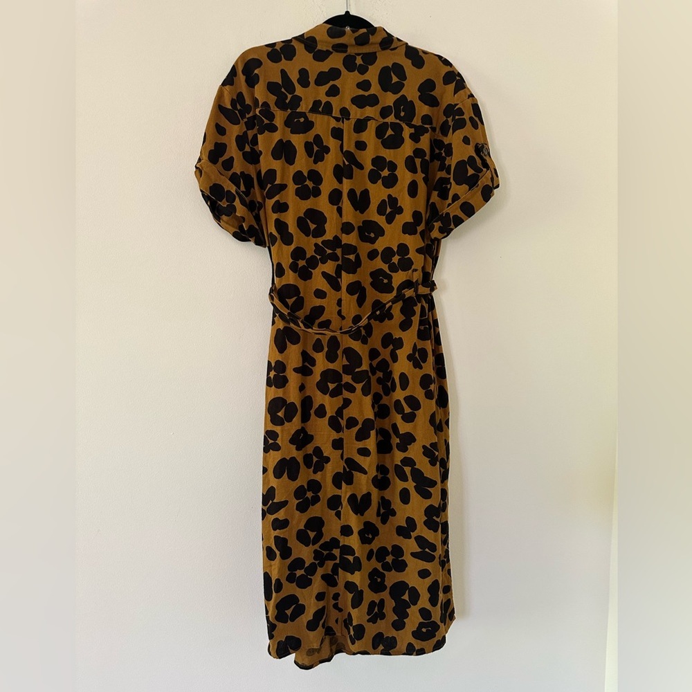 Who What Wear linen Mustard Brown Leopard Print Midi Dress - Picture 4 of 10